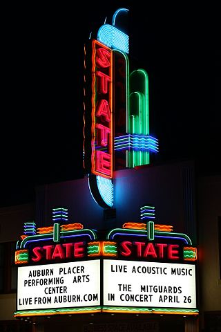 Neon Signes of a performing arts center